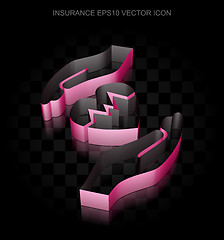 Image showing Insurance icon: Crimson 3d Heart And Palm made of paper, transparent shadow, EPS 10 vector.