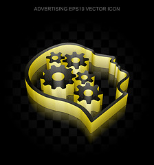 Image showing Marketing icon: Yellow 3d Head With Gears made of paper, transparent shadow, EPS 10 vector.