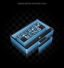 Image showing News icon: Blue 3d Breaking News On Screen made of paper, transparent shadow, EPS 10 vector.