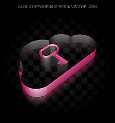 Image showing Cloud computing icon: Crimson 3d Cloud With Key made of paper, transparent shadow, EPS 10 vector.