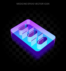 Image showing Healthcare icon: 3d neon glowing Pills Blister made of glass, EPS 10 vector.