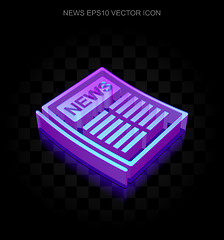 Image showing News icon: 3d neon glowing Newspaper made of glass, EPS 10 vector.