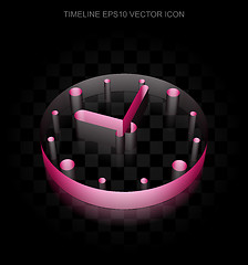 Image showing Timeline icon: Crimson 3d Clock made of paper, transparent shadow, EPS 10 vector.