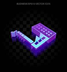 Image showing Finance icon: 3d neon glowing Industry Building made of glass, EPS 10 vector.