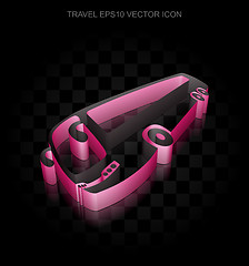 Image showing Travel icon: Crimson 3d Bus made of paper, transparent shadow, EPS 10 vector.