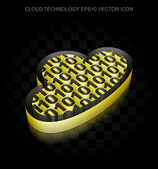 Image showing Cloud networking icon: Yellow 3d Cloud With Code made of paper, transparent shadow, EPS 10 vector.