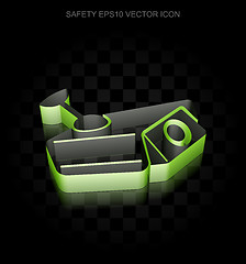 Image showing Privacy icon: Green 3d Cctv Camera made of paper, transparent shadow, EPS 10 vector.
