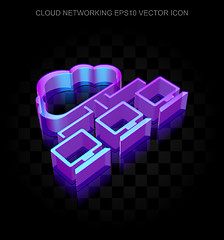 Image showing Cloud networking icon: 3d neon glowing Cloud Network made of glass, EPS 10 vector.