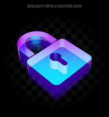 Image showing Security icon: 3d neon glowing Closed Padlock made of glass, EPS 10 vector.