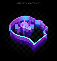 Image showing Data icon: 3d neon glowing Head With Lightbulb made of glass, EPS 10 vector.