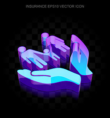 Image showing Insurance icon: 3d neon glowing Family And Palm made of glass, EPS 10 vector.