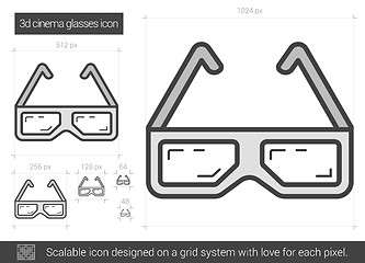 Image showing Three d cinema glasses line icon.