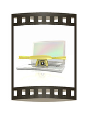 Image showing Drone and laptop. 3D render. The film strip