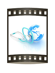 Image showing stethoscope and globe.3d illustration. The film strip