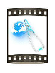 Image showing Stethoscope and Earth.3d illustration. The film strip