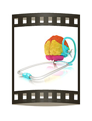 Image showing stethoscope and brain. 3d illustration. The film strip