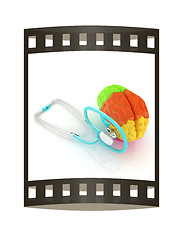 Image showing stethoscope and brain. 3d illustration. The film strip