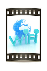 Image showing wifi earth icon. 3d illustration. The film strip