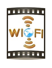 Image showing Gold wifi icon for new year holidays. 3d illustration. The film 