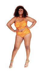 Image showing African woman in bikini hands on hip.