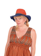 Image showing Portrait of blond woman with hat.