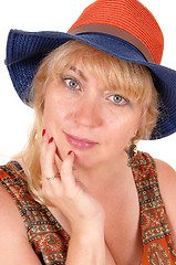 Image showing Closeup heath shoot of woman with hat.