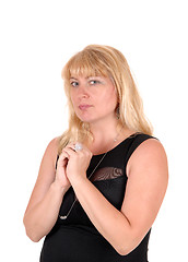 Image showing Portrait of blond woman in black dress.