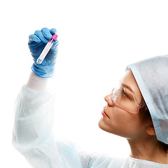 Image showing Young woman with test tube