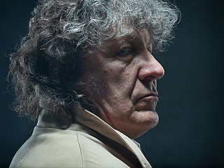 Image showing The senior man as detective or boss of mafia on gray studio background