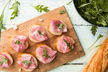 Image showing Sandwiches with ham on table