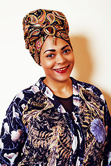 Image showing beauty bright african woman with creative make up, shawl on head