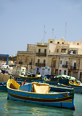 Image showing Marsaxlokk ancient fishing boat village malta mediterranean