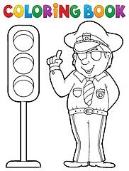 Image showing Coloring book policeman with semaphore