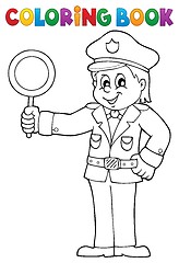 Image showing Coloring book policeman holds stop sign