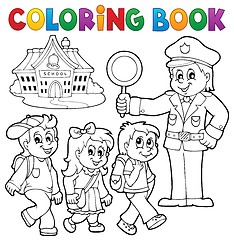 Image showing Coloring book pupils and policeman