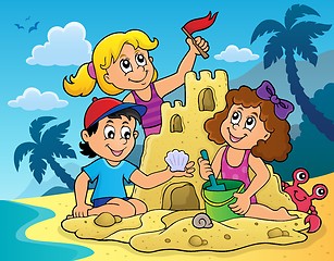 Image showing Children building sand castle theme 2