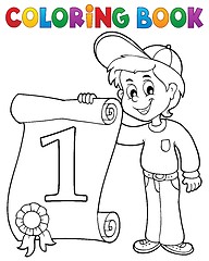 Image showing Coloring book boy holds certificate