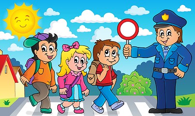 Image showing Pupils and policeman image 2