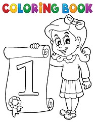 Image showing Coloring book girl holds certificate