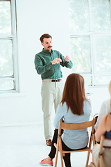 Image showing Speaker at Business Meeting in the conference hall.