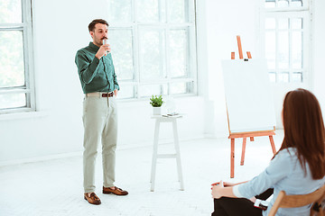 Image showing Speaker at Business Meeting in the conference hall.