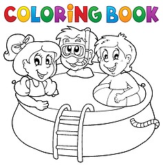 Image showing Coloring book pool and kids