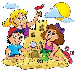 Image showing Children building sand castle theme 1