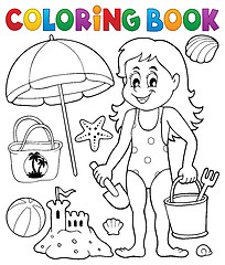 Image showing Coloring book girl and beach objects