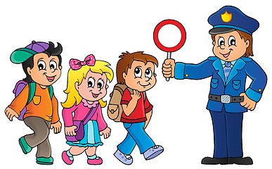 Image showing Pupils and policeman image 1