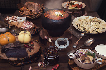 Image showing Russian food table