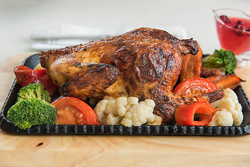 Image showing Roasted chicken with vegetables.