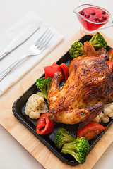 Image showing Roasted chicken with vegetables.