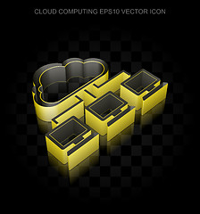 Image showing Cloud technology icon: Yellow 3d Cloud Network made of paper, transparent shadow, EPS 10 vector.