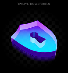Image showing Safety icon: 3d neon glowing Shield With Keyhole made of glass, EPS 10 vector.